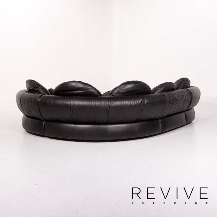 Natuzzi Leder Sofa Garnitur Schwarz 1x Ecksofa 1x Hocker #12334