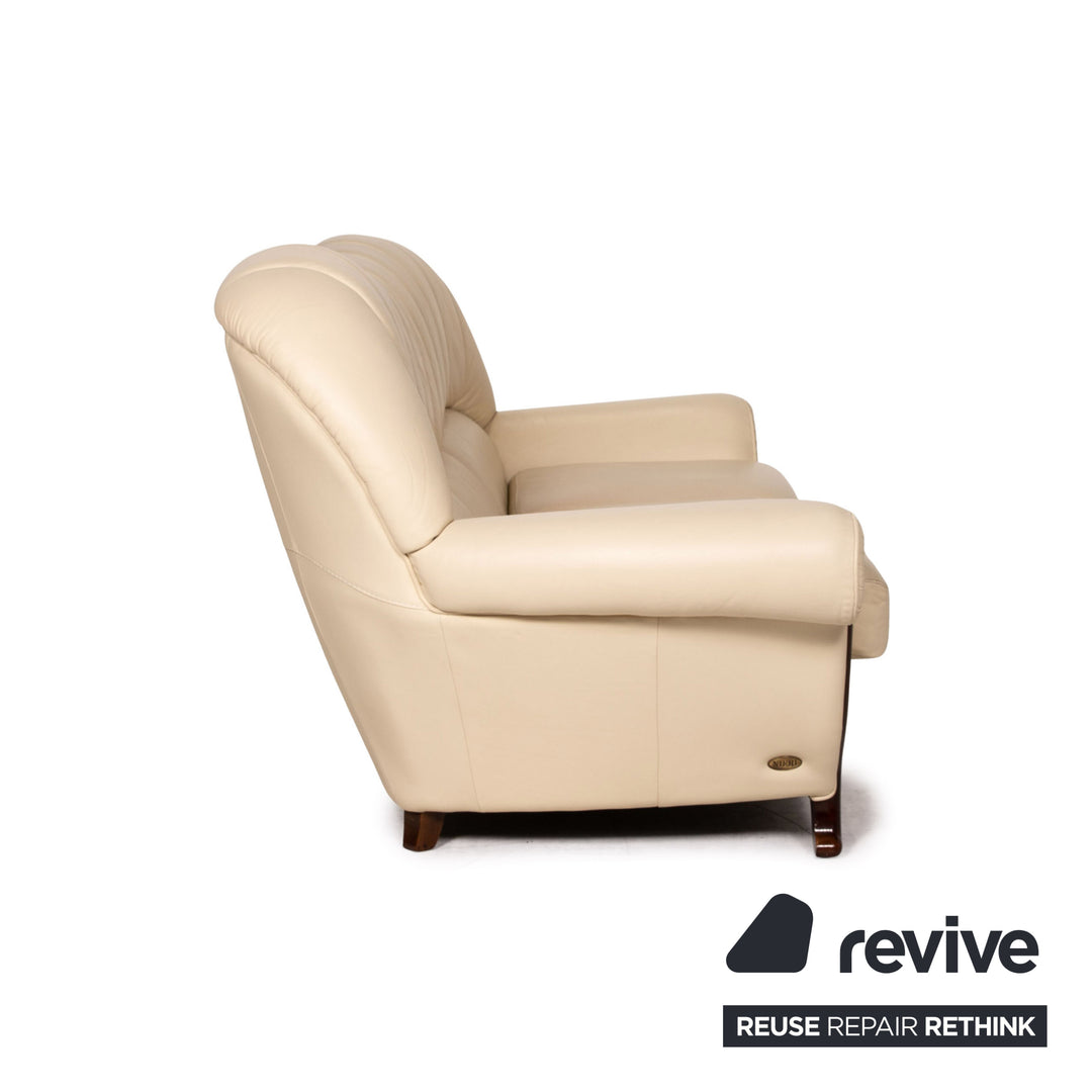 Nieri leather wood sofa set cream 1x three-seater 1x two-seater