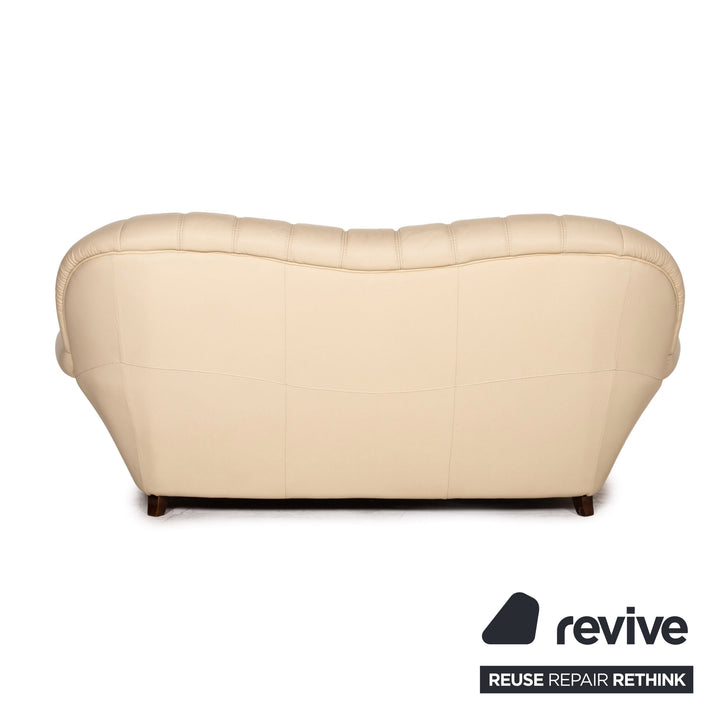 Nieri leather wood sofa set cream 1x three-seater 1x two-seater