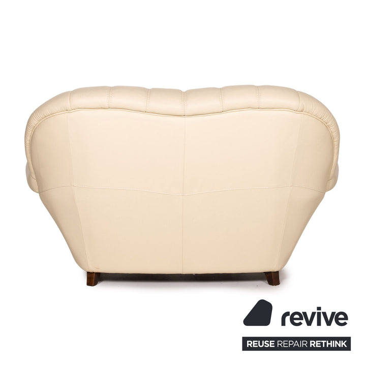 Nieri leather wood sofa set cream 1x three-seater 1x two-seater
