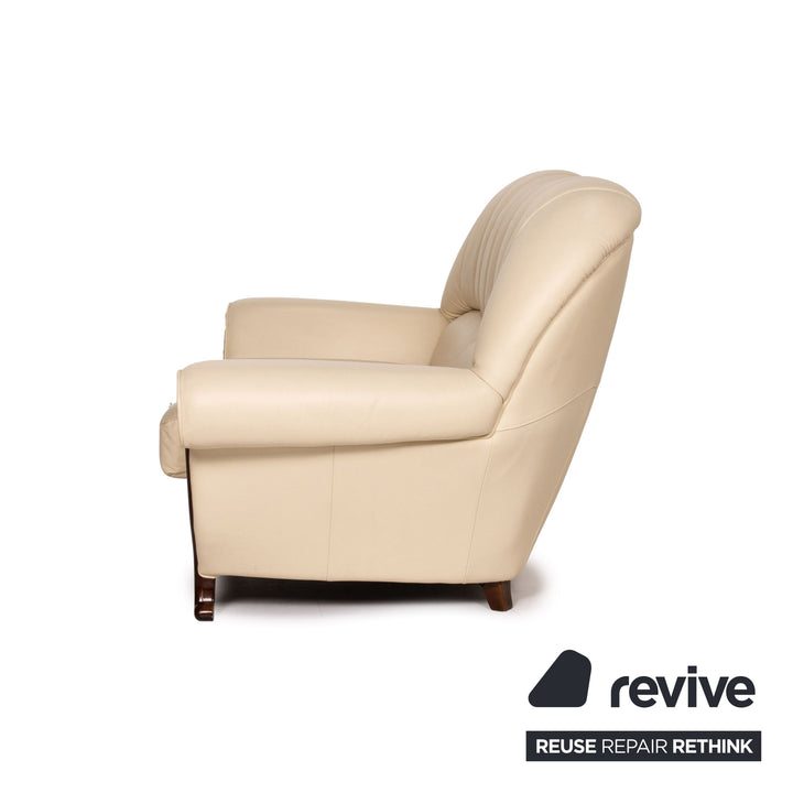 Nieri leather wood sofa set cream 1x three-seater 1x two-seater