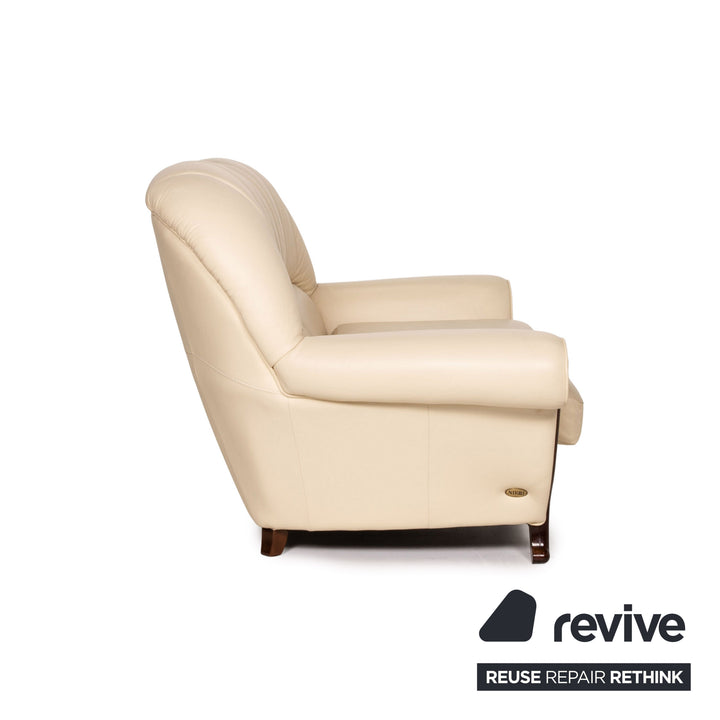 Nieri leather wood sofa set cream 1x three-seater 1x two-seater