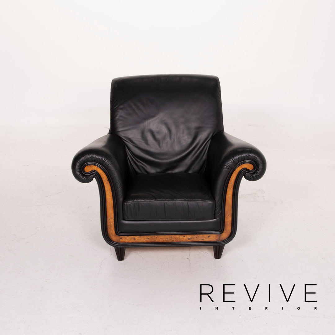 Nieri Leder Sofa Garnitur Schwarz Ecksofa Sessel #15204