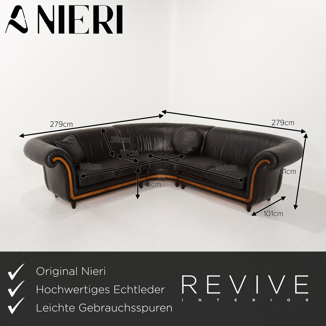 Nieri Leder Sofa Garnitur Schwarz Ecksofa Sessel #15204