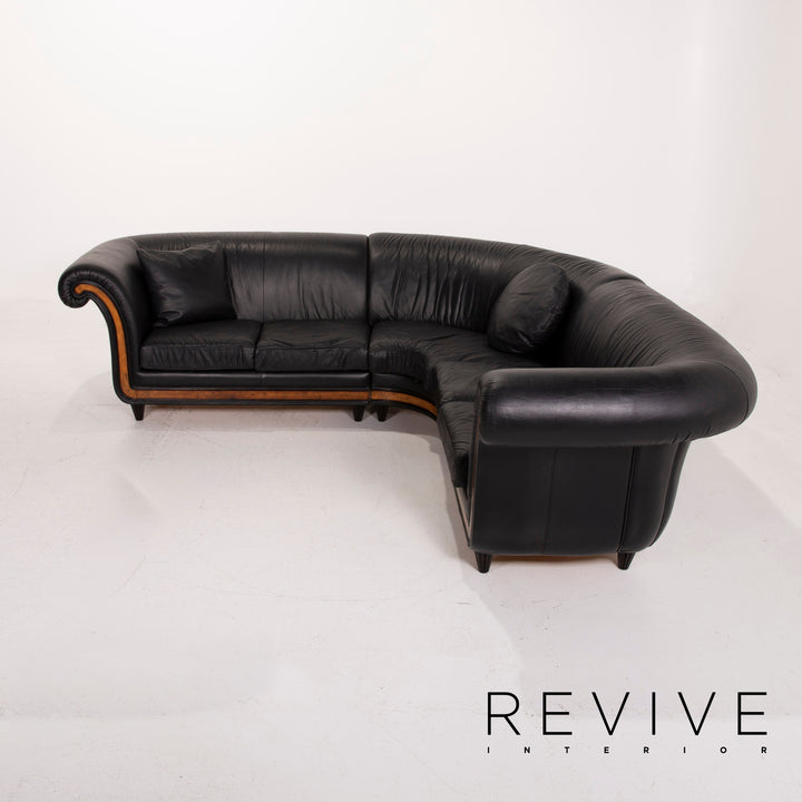 Nieri Leder Sofa Garnitur Schwarz Ecksofa Sessel #15204