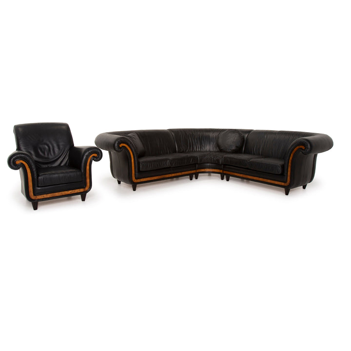 Nieri Leder Sofa Garnitur Schwarz Ecksofa Sessel #15204