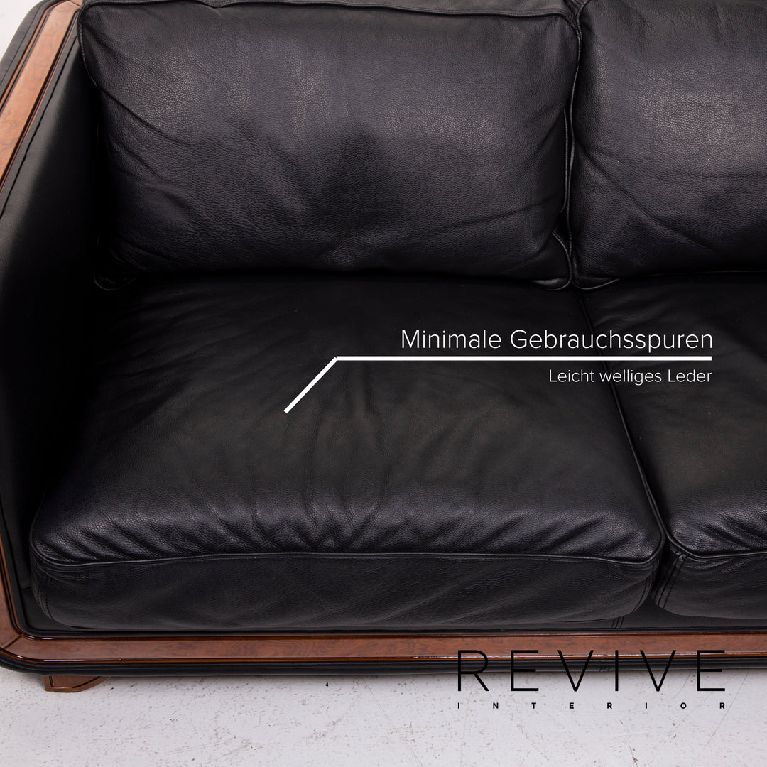 Nieri ensemble de canapé en cuir noir canapé d'angle fauteuil tabouret #15217