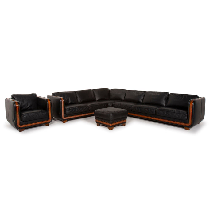 Nieri ensemble de canapé en cuir noir canapé d'angle fauteuil tabouret #15217