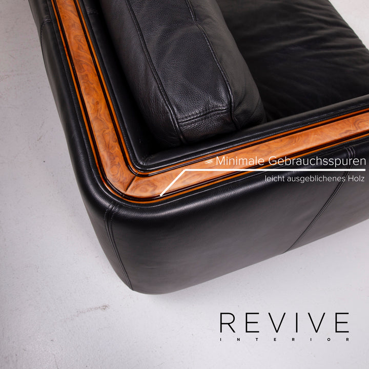Nieri ensemble de canapé en cuir noir canapé d'angle fauteuil tabouret #15217