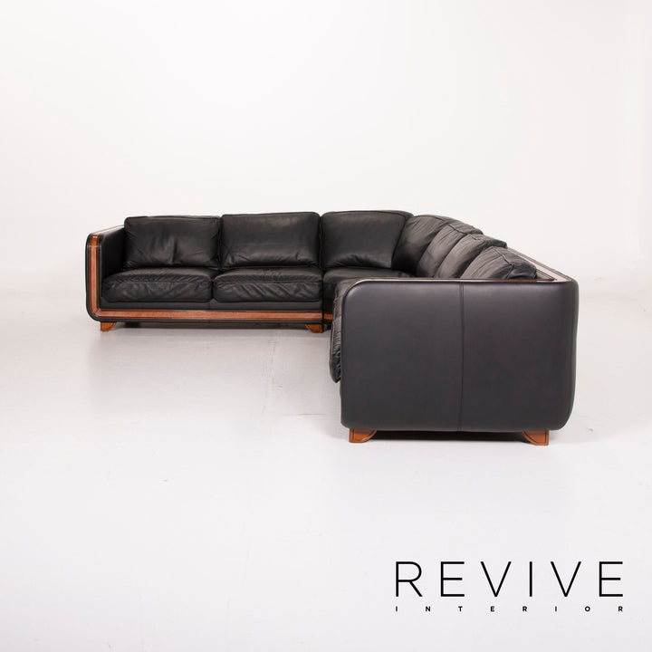 Nieri ensemble de canapé en cuir noir canapé d'angle fauteuil tabouret #15217