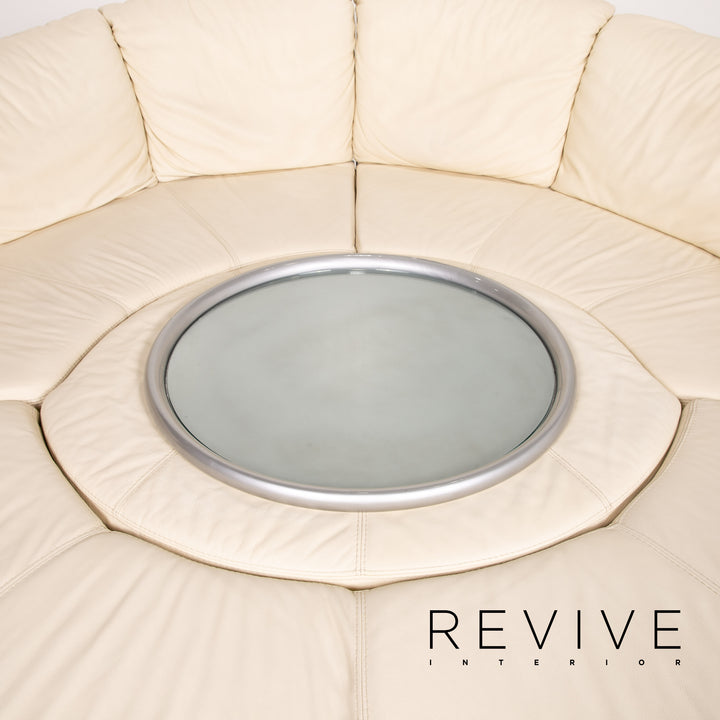 Nieri Planet Leder Ecksofa Creme Sofa Rund inkl. Tablett Couch #14005