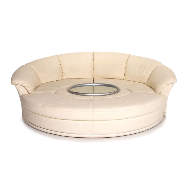 Nieri Planet Leder Ecksofa Creme Sofa Rund inkl. Tablett Couch #14005
