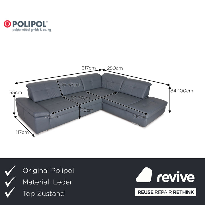 Polipol Leder Ecksofa Blau Sofa Couch Funktion