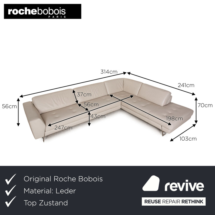 Roche Bobois Leather Sofa Light Gray Corner Sofa Couch