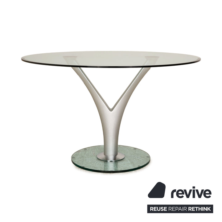 Table à manger en verre Rolf Benz 1210 ronde argentée 120 x 120 cm