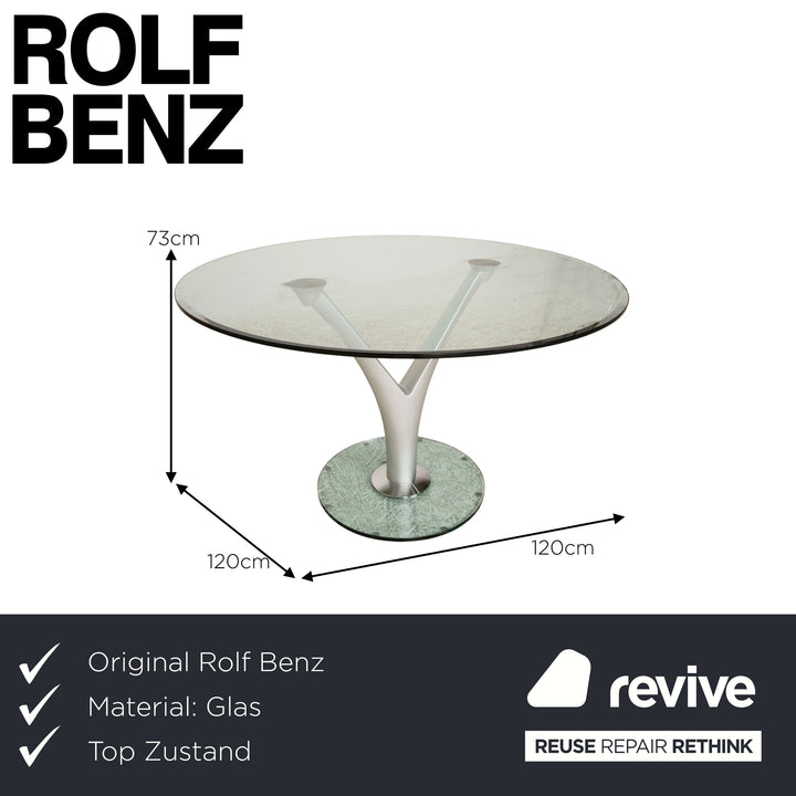 Table à manger en verre Rolf Benz 1210 ronde argentée 120 x 120 cm