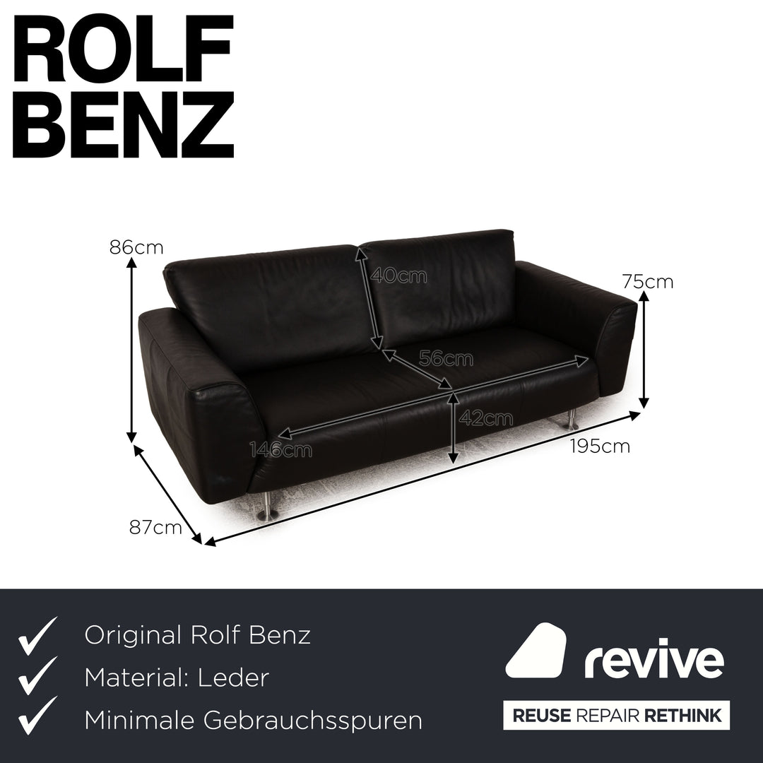 Rolf Benz 250 Leder Dreisitzer Schwarz Sofa Couch