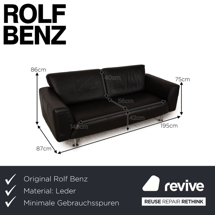 Rolf Benz 250 Leder Dreisitzer Schwarz Sofa Couch