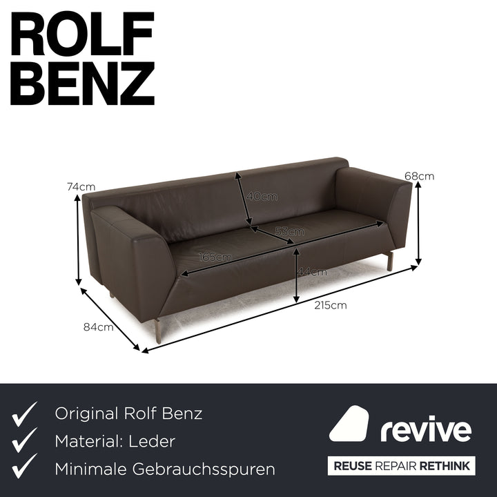 Rolf Benz 318 Linea Leder Sofa Grau Dreisitzer Couch