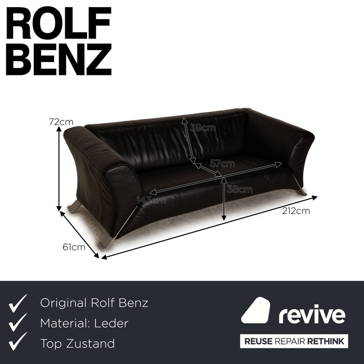 Rolf Benz 322 leather three-seater black sofa couch