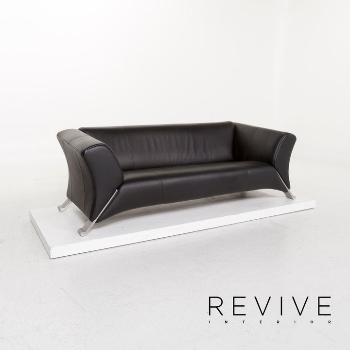 Rolf Benz 322 Leder Sofa Schwarz Dreisitzer #12999