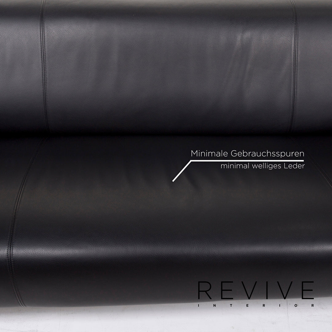 Rolf Benz 322 Leder Sofa Schwarz Dreisitzer #12999