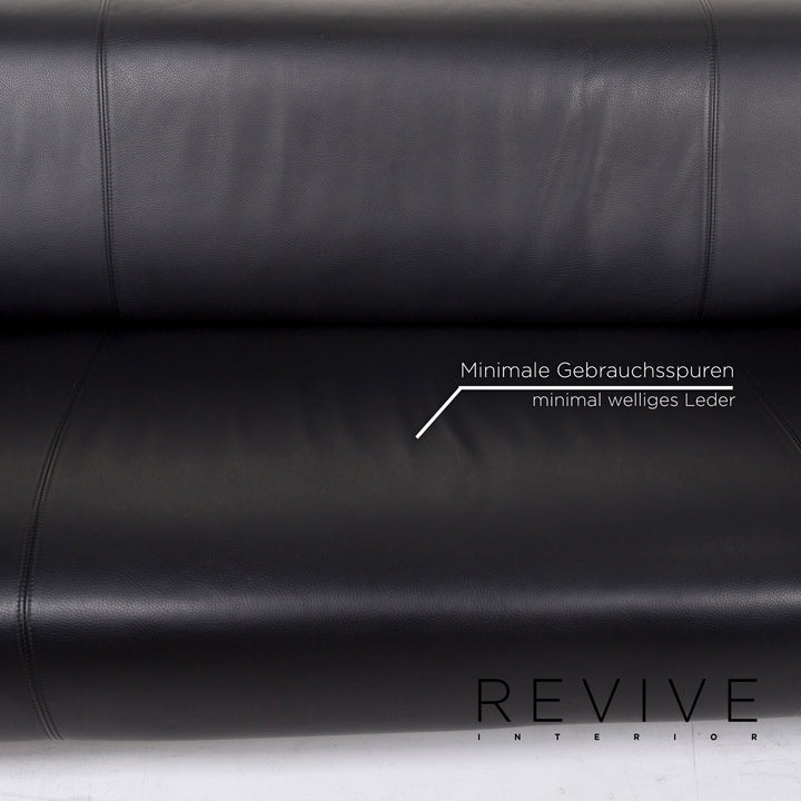 Rolf Benz 322 Leder Sofa Schwarz Dreisitzer #12999