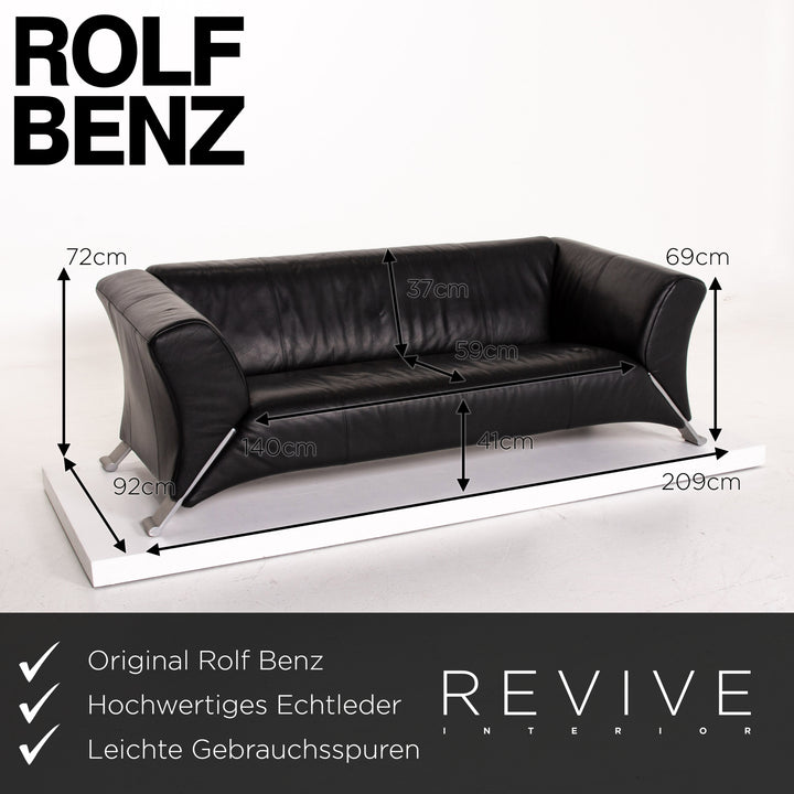 Rolf Benz 322 Leder Sofa Schwarz Dreisitzer Couch #13985