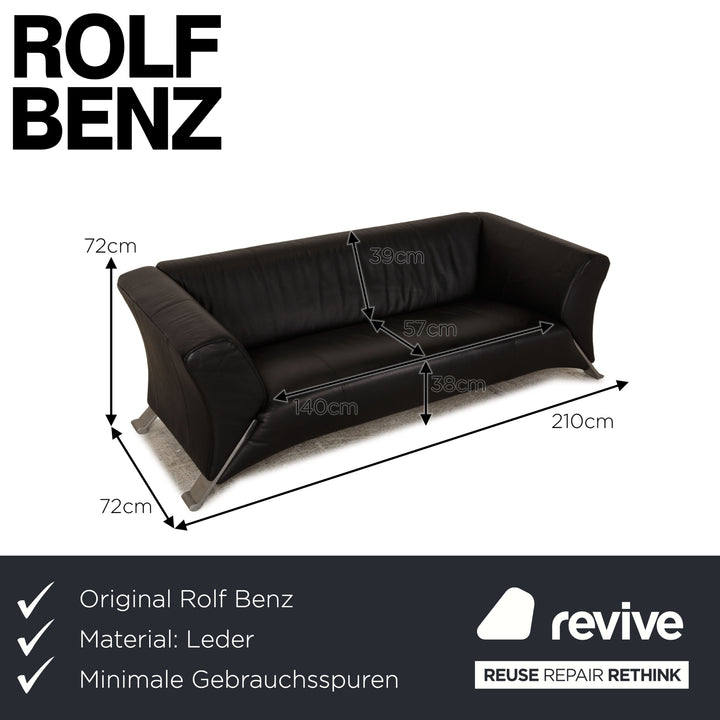 Rolf Benz 322 Leder Zweisitzer Schwarz Sofa Couch