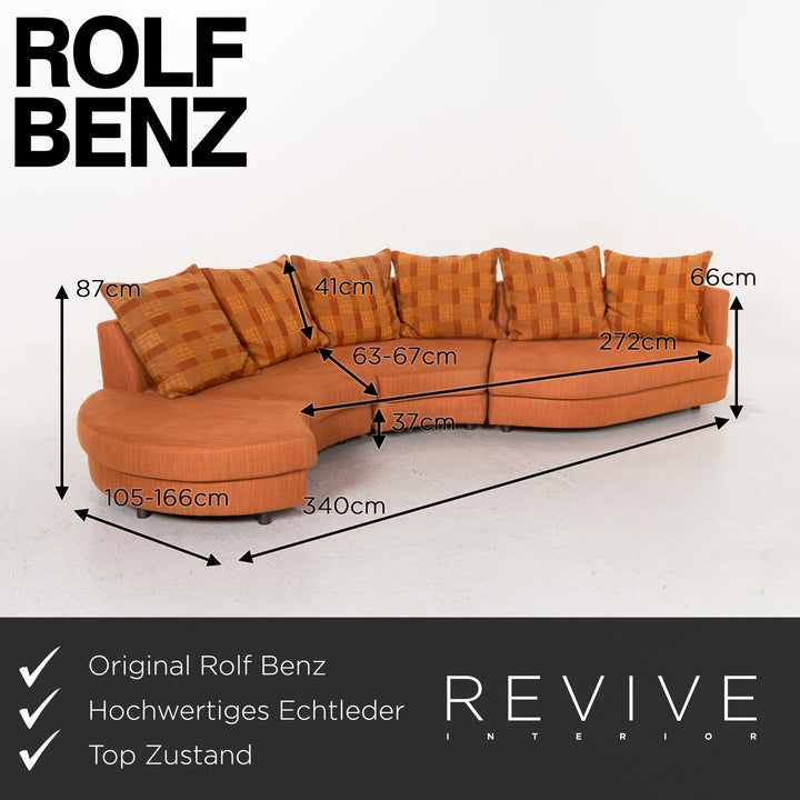 Rolf Benz 4500 canapé d'angle en tissu canapé Orange #13337