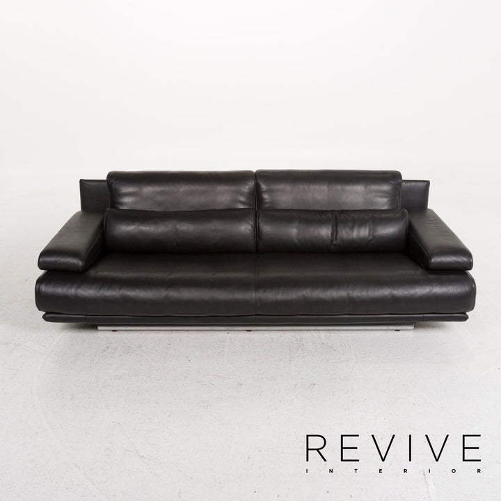 Rolf Benz 6500 leather sofa black three-seater function couch #12908