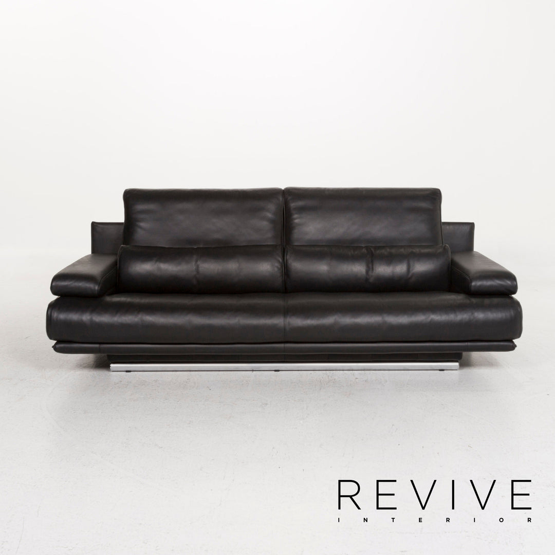 Rolf Benz 6500 leather sofa black three-seater function couch #12908