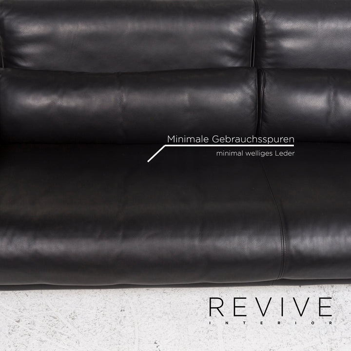 Rolf Benz 6500 leather sofa black three-seater function couch #12908