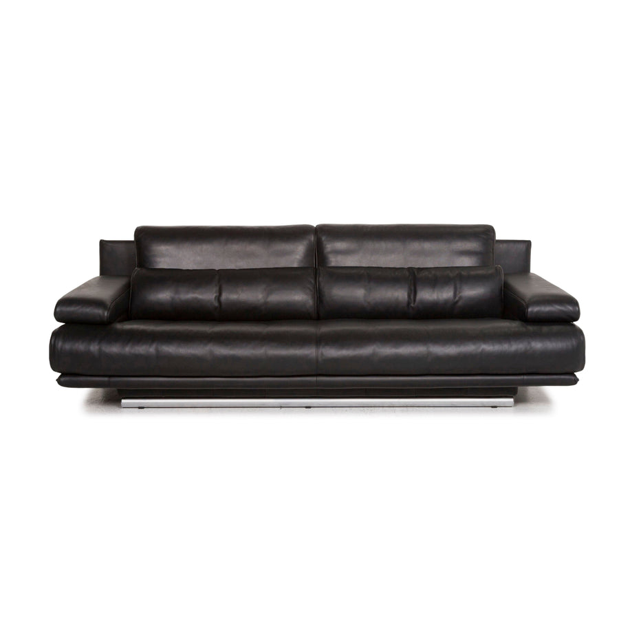 Rolf Benz 6500 leather sofa black three-seater function couch #12908