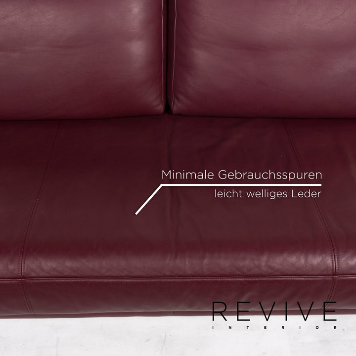 Rolf Benz 6600 leather sofa set Aubergine Purple 1x three-seater 1x two-seater #13002
