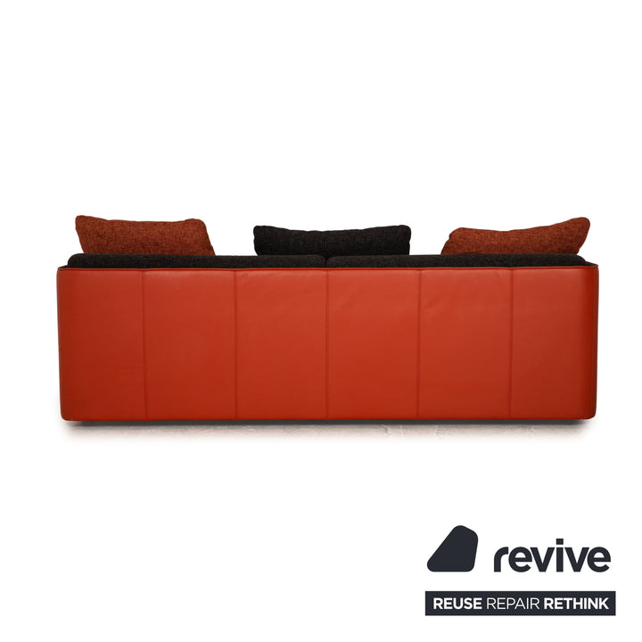 Rolf Benz 6900 Stoff Leder Sofa Garnitur Grau Orange Dreisitzer Hocker Couch