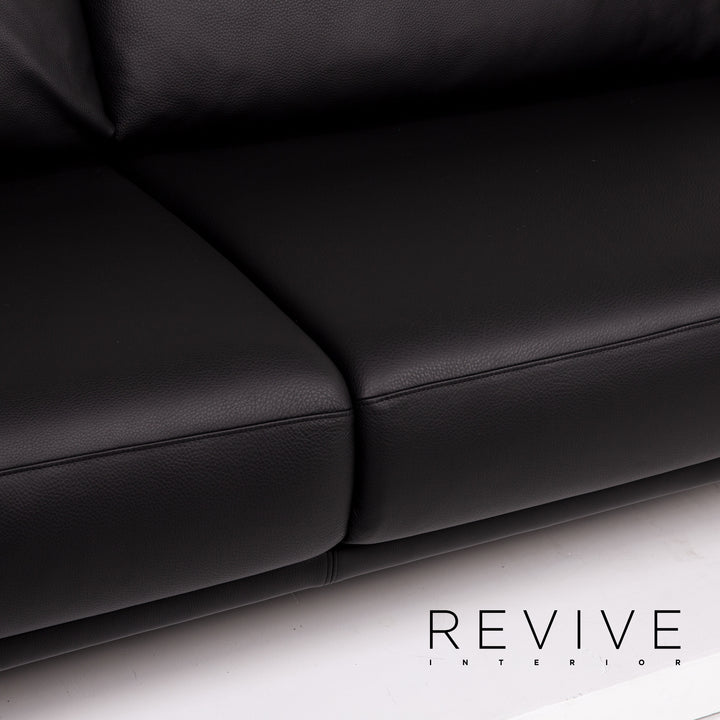 Rolf Benz Cara Leder Sofa Schwarz Dreisitzer Couch #14392