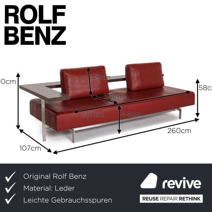 Rolf Benz Dono Leder Sofa Rot Dreisitzer