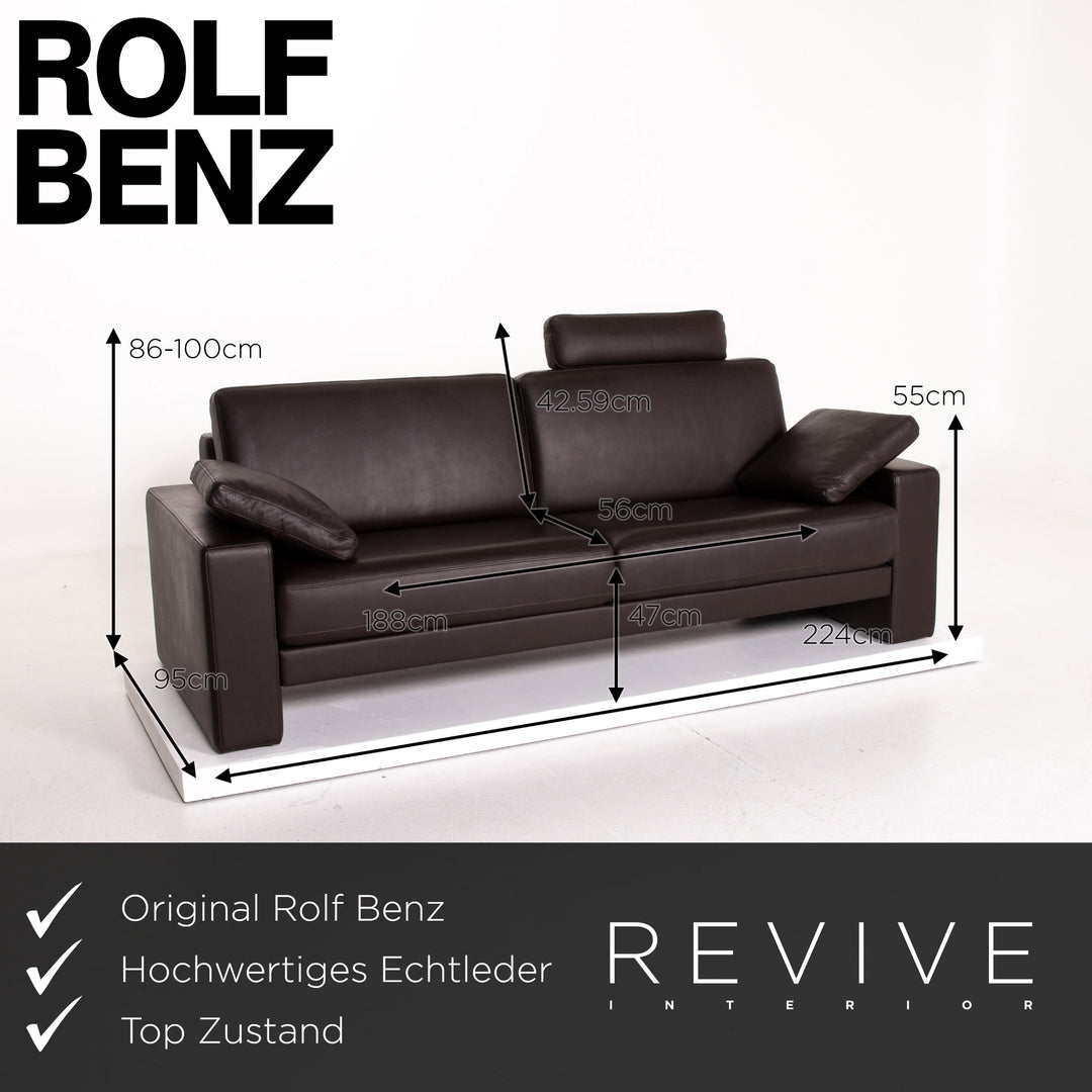 Rolf Benz Ego leather sofa dark brown brown three-seater couch #14162