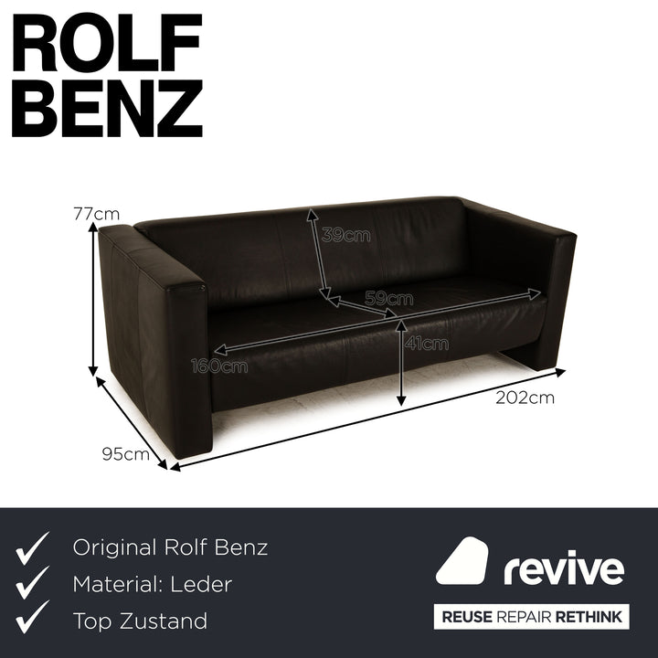 Rolf Benz Leder Dreisitzer Schwarz Sofa Couch