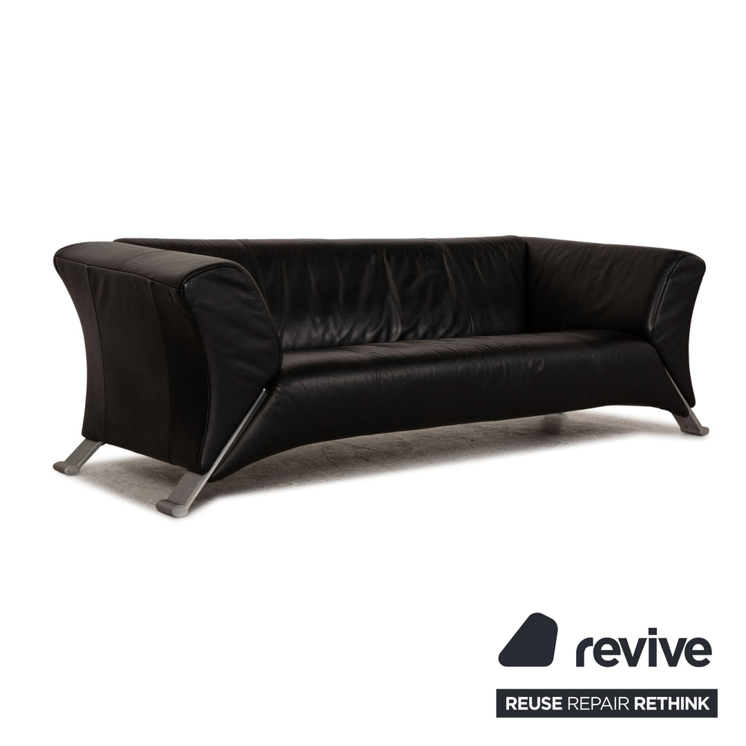 Rolf Benz leather three-seater black sofa couch