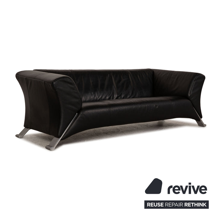 Rolf Benz leather three-seater black sofa couch