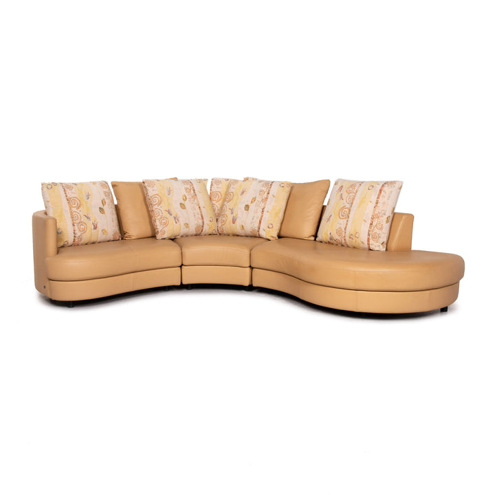 Rolf Benz Leather Corner Sofa Beige Patterned Sofa Couch #13610