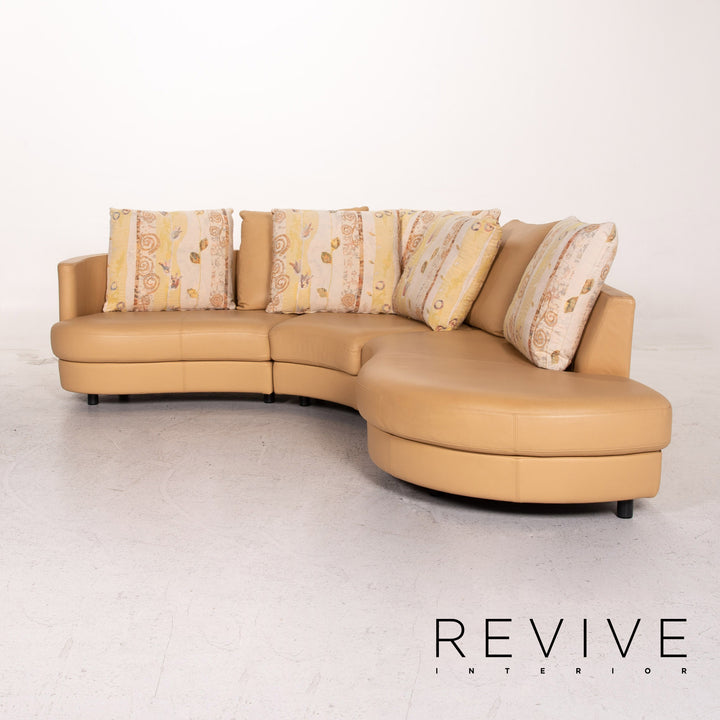 Rolf Benz Leather Corner Sofa Beige Patterned Sofa Couch #13610