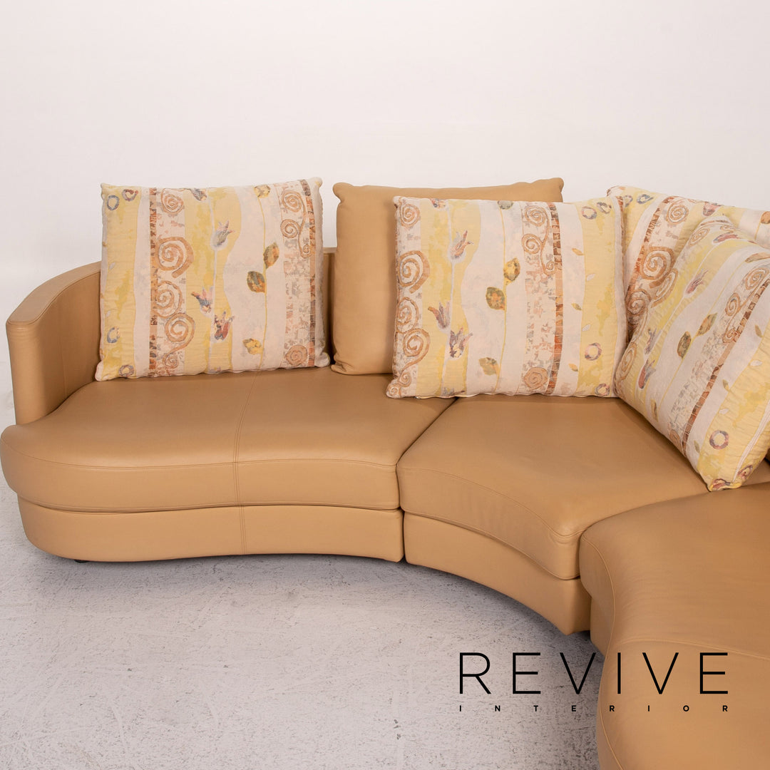 Rolf Benz Leather Corner Sofa Beige Patterned Sofa Couch #13610