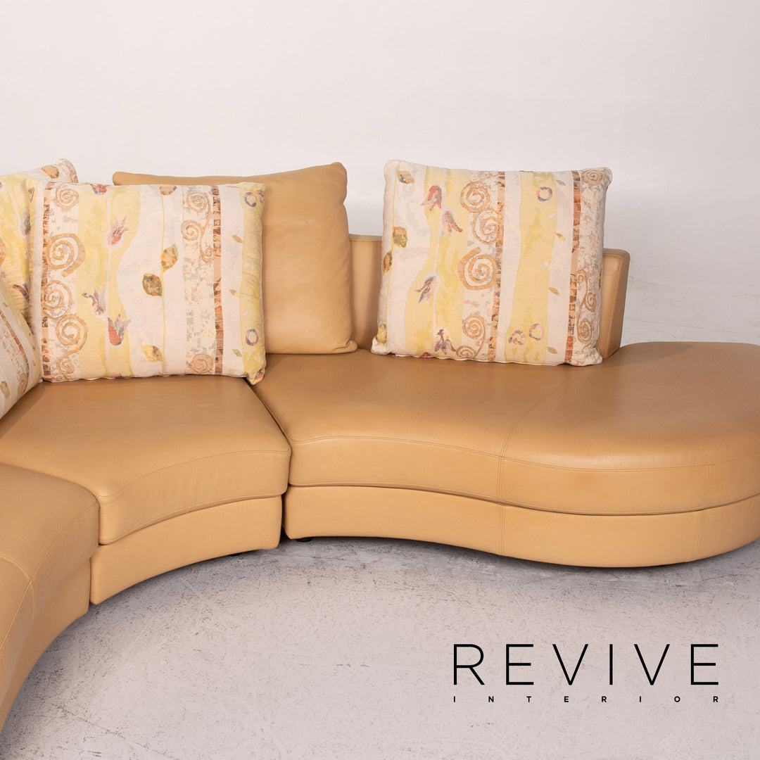 Rolf Benz Leather Corner Sofa Beige Patterned Sofa Couch #13610