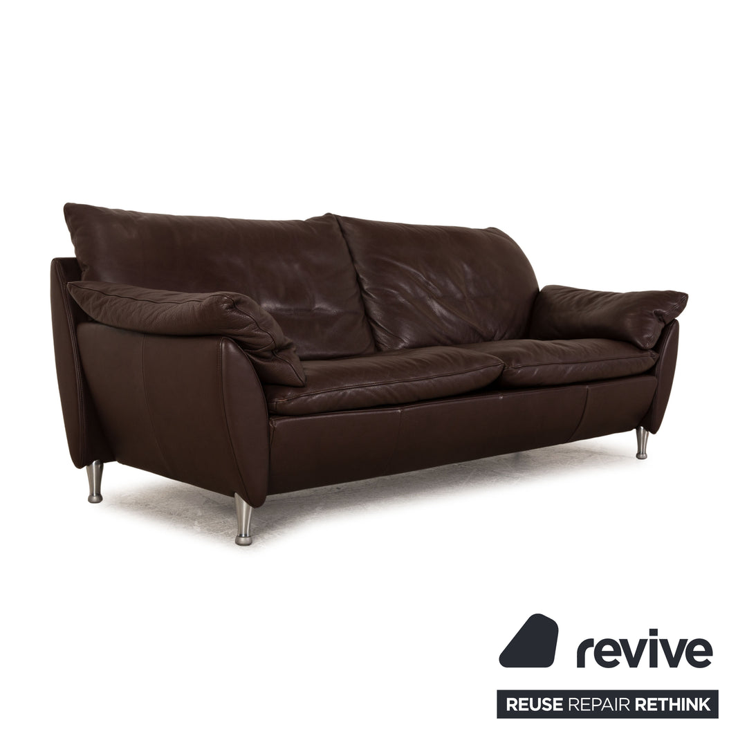 Rolf Benz leather sofa brown three-seater couch
