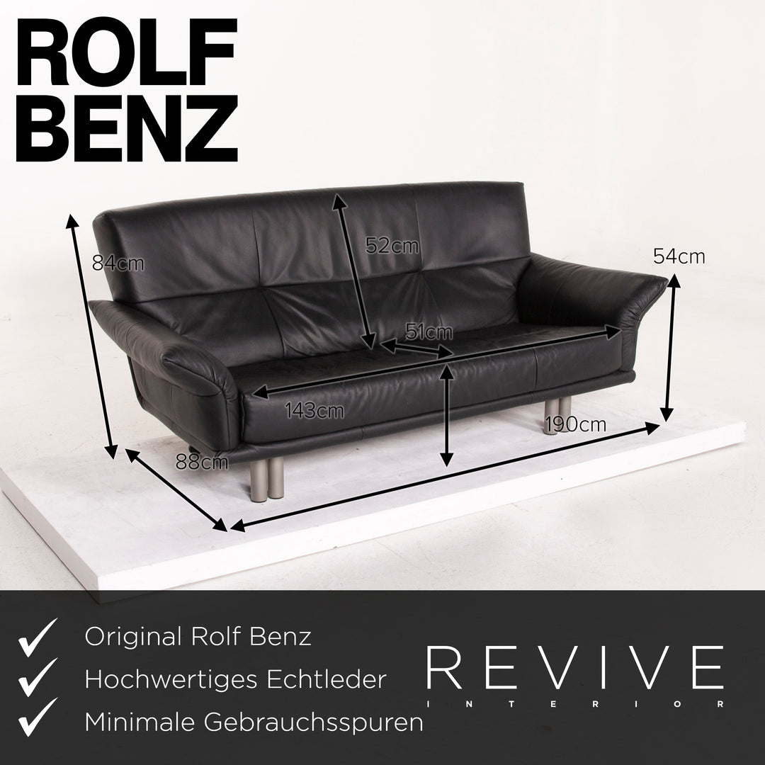 Rolf Benz Leder Sofa Schwarz Dreisitzer #14866