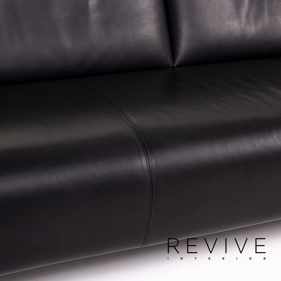 Rolf Benz Leder Sofa Schwarz Dreisitzer Couch #14104