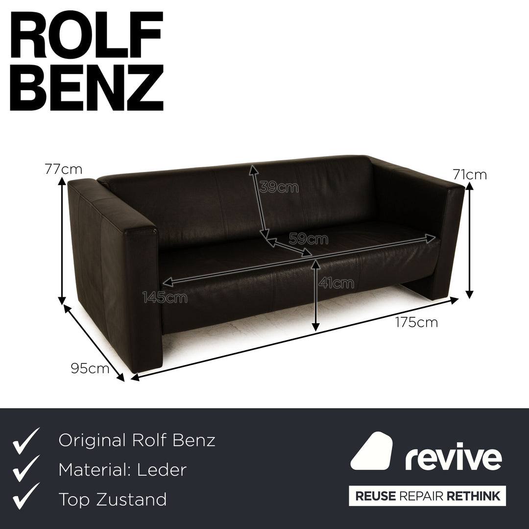 Rolf Benz leather two-seater black sofa couch